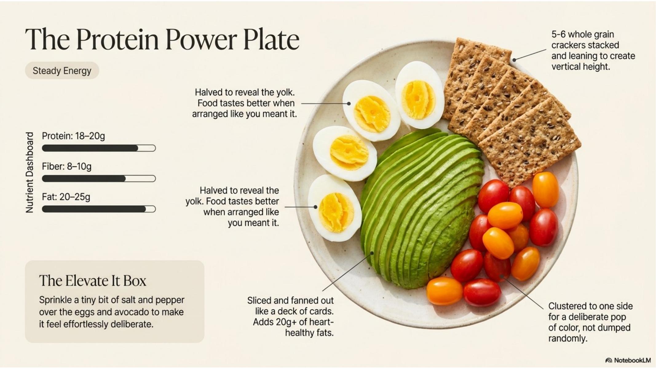 A colourful protein plate designed as a meal for one